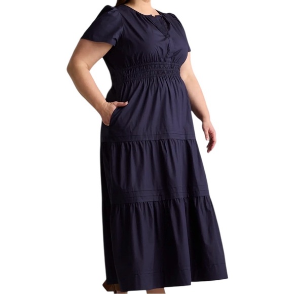 Quince 100% Organic Cotton Poplin Tiered Maxi Dress Navy Size‎ 1X NWT - Picture 7 of 7